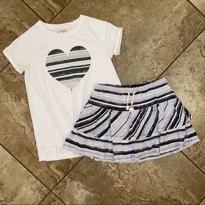 Girls Large Black and White Doodle Pattern Cat & Jack Skirt and Shirt Set